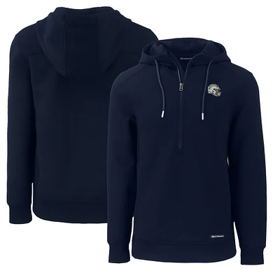 Men's Cutter & Buck Navy Los Angeles Chargers Helmet Roam Eco Half-Zip Recycled Pullover Hoodie