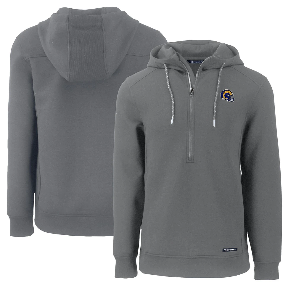 Men's Cutter & Buck Gray Los Angeles Rams Helmet Roam Eco Half-Zip Recycled Pullover Hoodie
