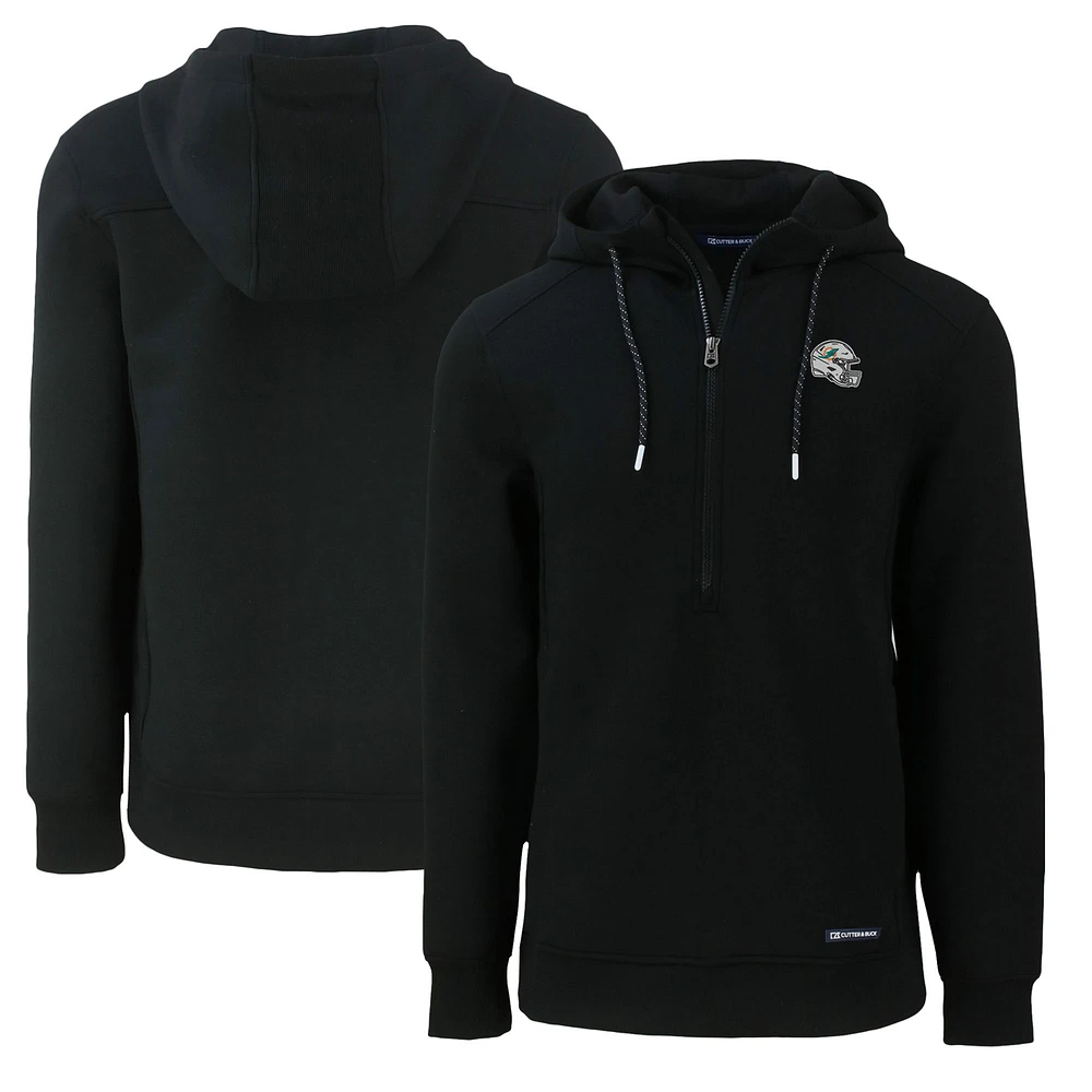 Men's Cutter & Buck Black Miami Dolphins Helmet Roam Eco Half-Zip Recycled Pullover Hoodie