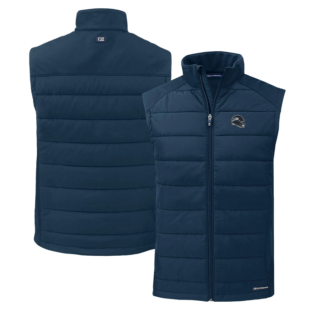 Men's Cutter & Buck Navy Seattle Seahawks Helmet Evoke Hybrid Eco Softshell Recycled Full-Zip Vest