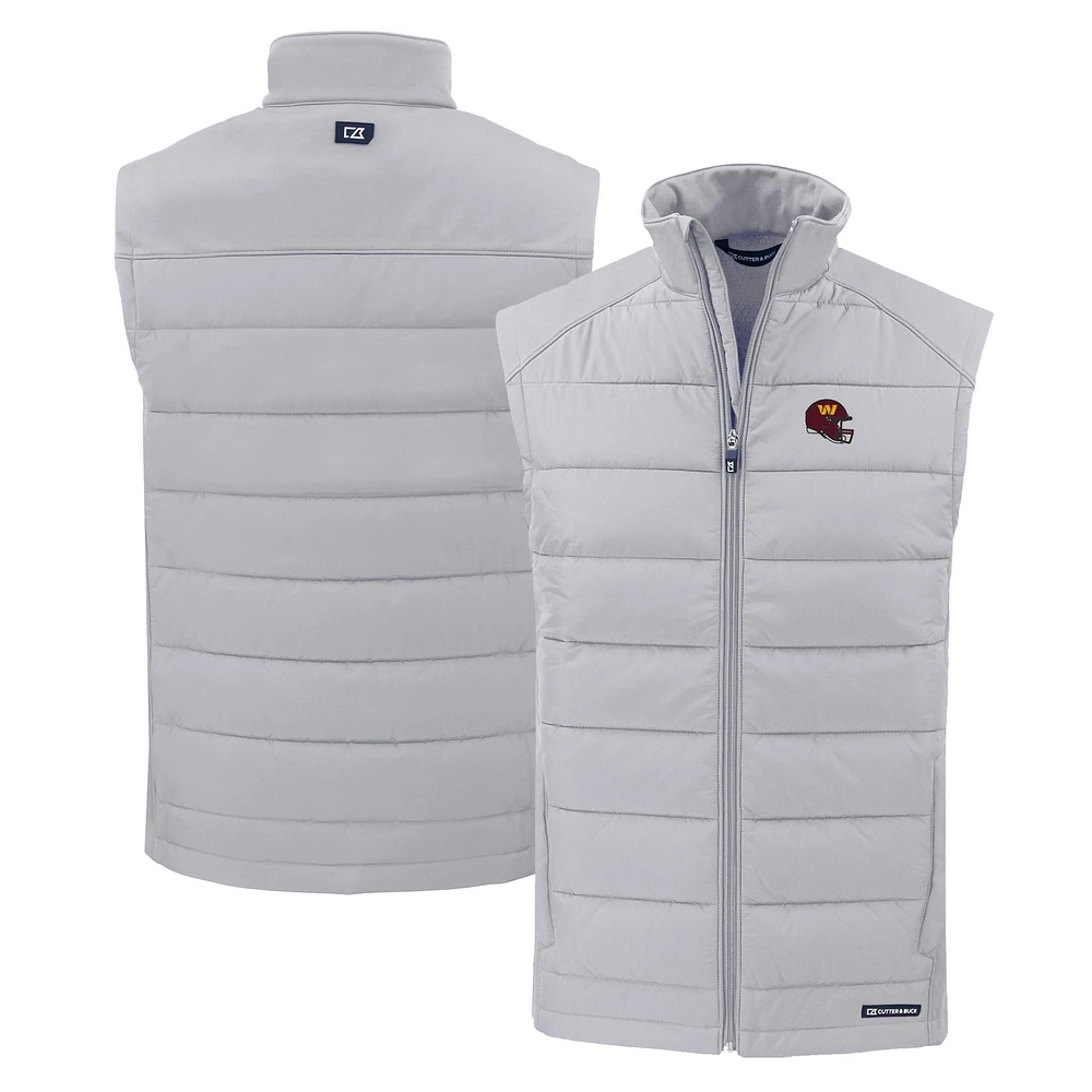 Men's Cutter & Buck Gray Washington Commanders Helmet Evoke Hybrid Eco Softshell Recycled Full-Zip Vest