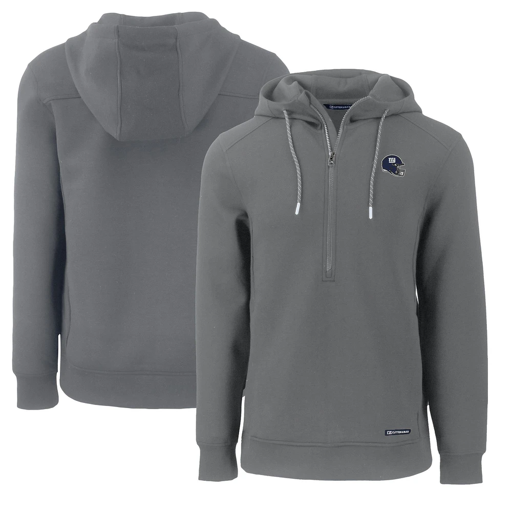 Men's Cutter & Buck Gray New York Giants Helmet Roam Eco Half-Zip Recycled Pullover Hoodie