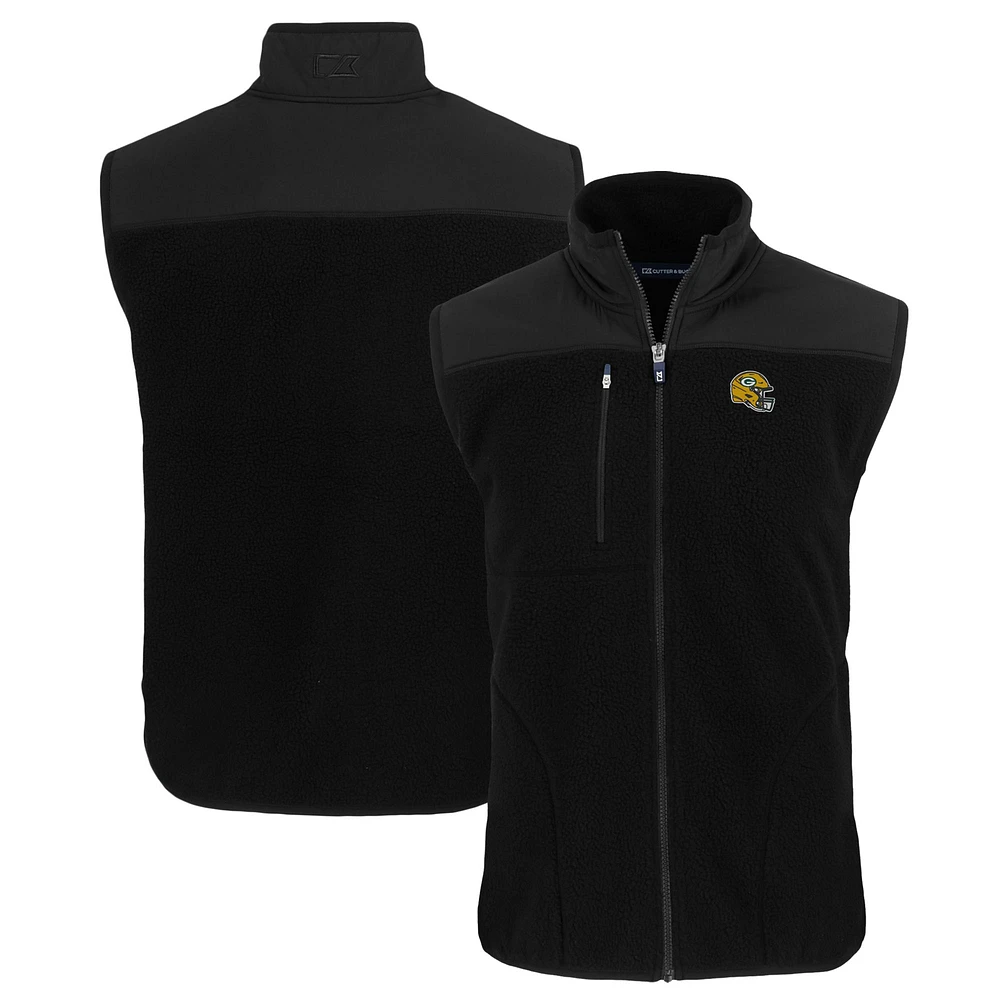Men's Cutter & Buck Black Green Bay Packers Helmet Big Tall Cascade Eco Sherpa Fleece Full-Zip Vest