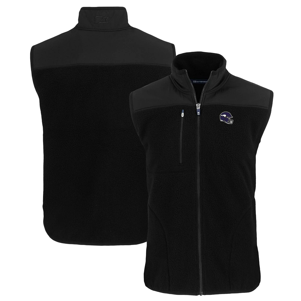 Men's Cutter & Buck Black Minnesota Vikings Helmet Big Tall Cascade Eco Sherpa Fleece Full-Zip Vest