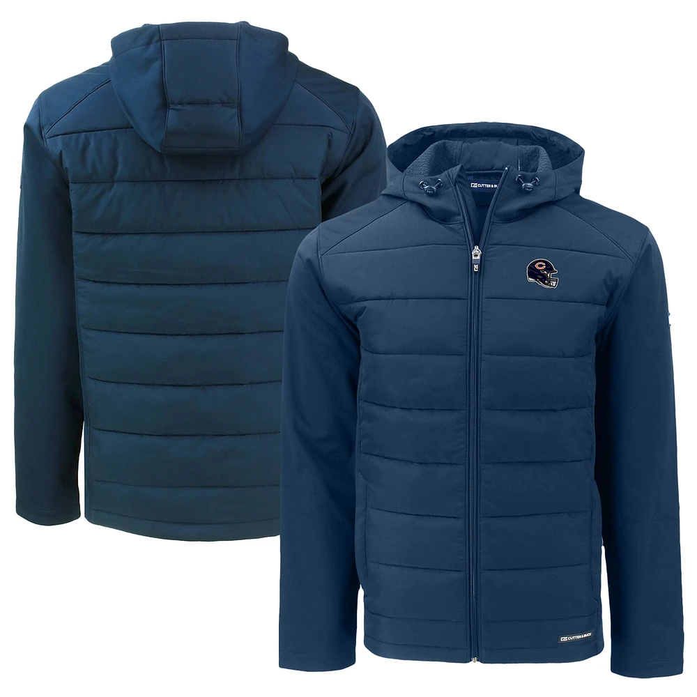 Men's Cutter & Buck Navy Chicago Bears Helmet Big Tall Evoke Hybrid Eco Softshell Recycled Full-Zip Jacket