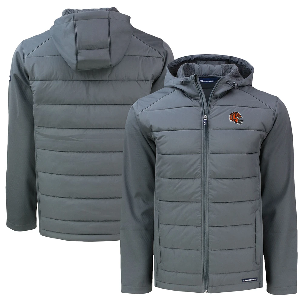 Men's Cutter & Buck Gray Cincinnati Bengals Helmet Big & Tall Evoke Hybrid Eco Softshell Recycled Full-Zip Jacket