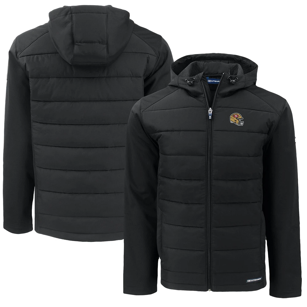Men's Cutter & Buck Black San Francisco 49ers Helmet Big Tall Evoke Hybrid Eco Softshell Recycled Full-Zip Jacket