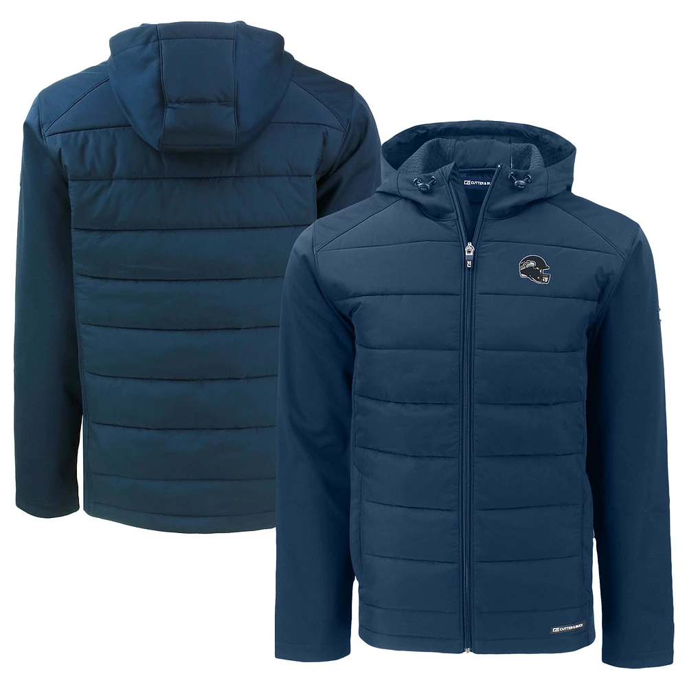 Men's Cutter & Buck Navy Seattle Seahawks Helmet Big Tall Evoke Hybrid Eco Softshell Recycled Full-Zip Jacket