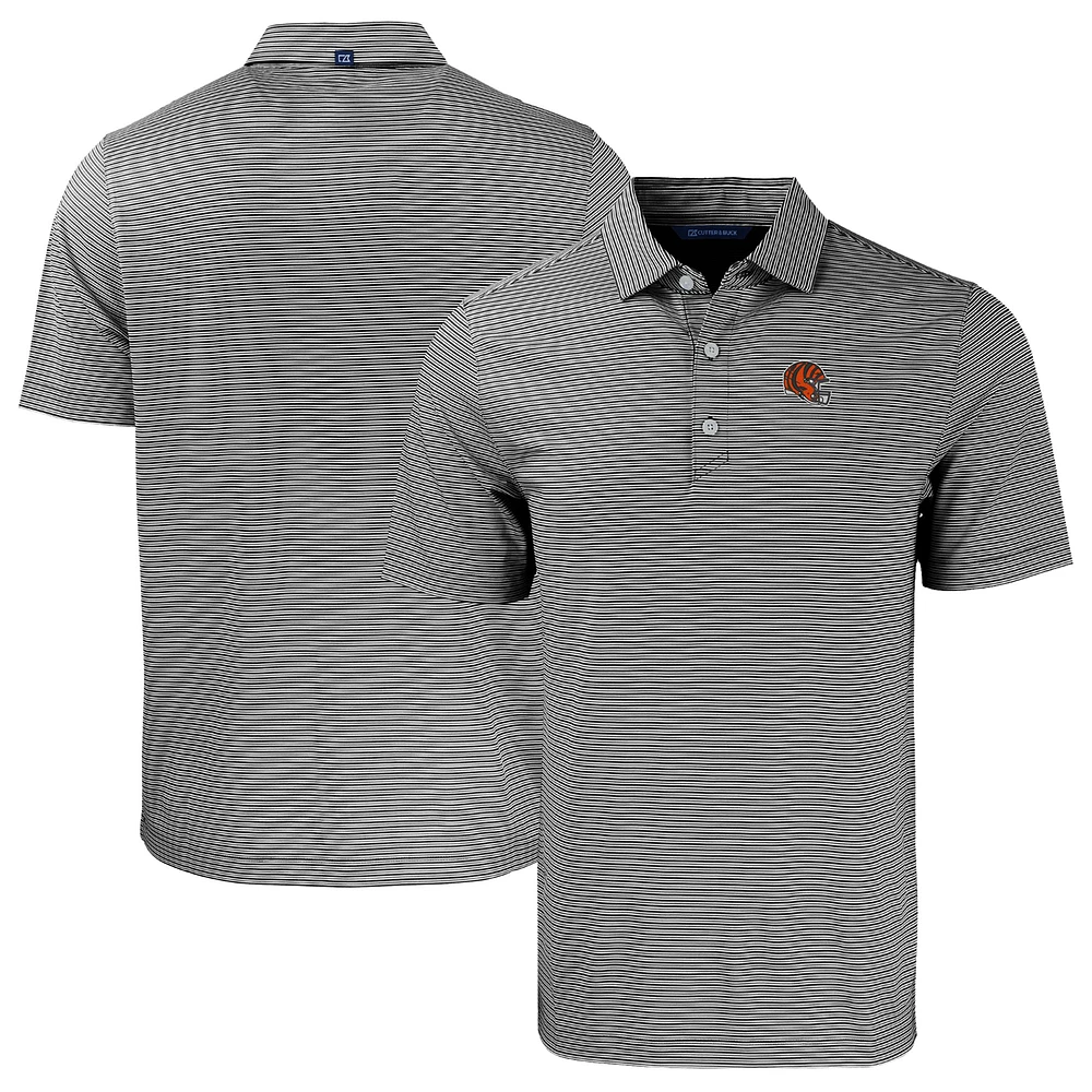 Men's Cutter & Buck Black/White Cincinnati Bengals Helmet Big & Tall Forge Eco Double Stripe Stretch Recycled Polo