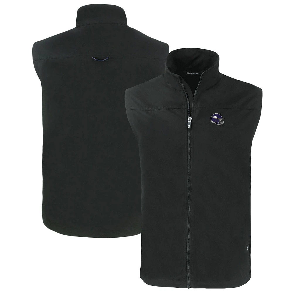 Men's Cutter & Buck Black Minnesota Vikings Helmet Big Tall Charter Eco Full-Zip Vest