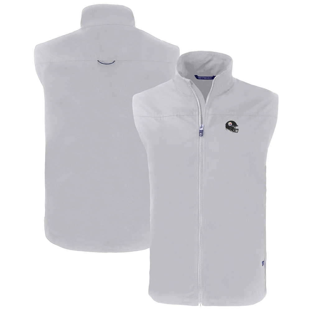 Men's Cutter & Buck Gray Pittsburgh Steelers Helmet Big & Tall Charter Eco Full-Zip Vest