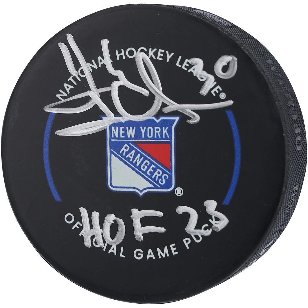 Henrik Lundqvist New York Rangers Autographed Official Game Puck with "HOF 23" Inscription