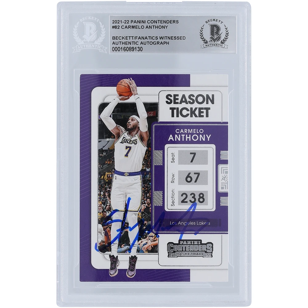Carmelo Anthony Los Angeles Lakers Autographed 2021-22 Panini Contenders #82 Beckett Fanatics Witnessed Authenticated Card