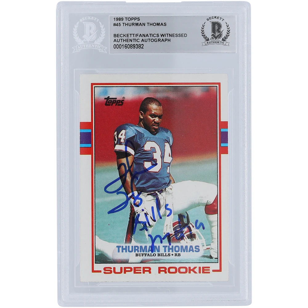 Thurman Thomas Buffalo Bills Autographed 1989 Topps Series 1 #45 Beckett Fanatics Witnessed Authenticated Rookie Card with "Bills Mafia" Inscription