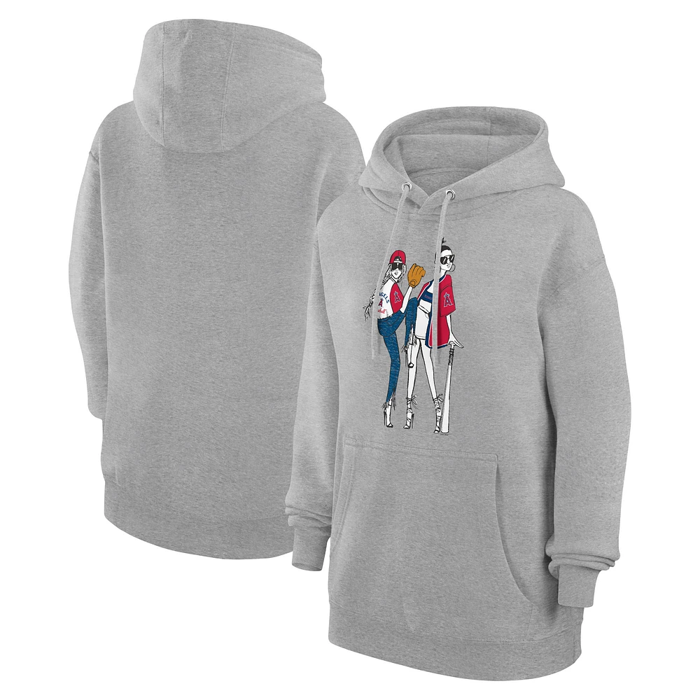 Women's G-III 4Her by Carl Banks Heather Gray Los Angeles Angels Baseball Girls Fleece Pullover Hoodie