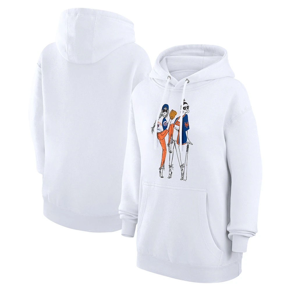 Women's G-III 4Her by Carl Banks White New York Mets Baseball Girls Fleece Pullover Hoodie