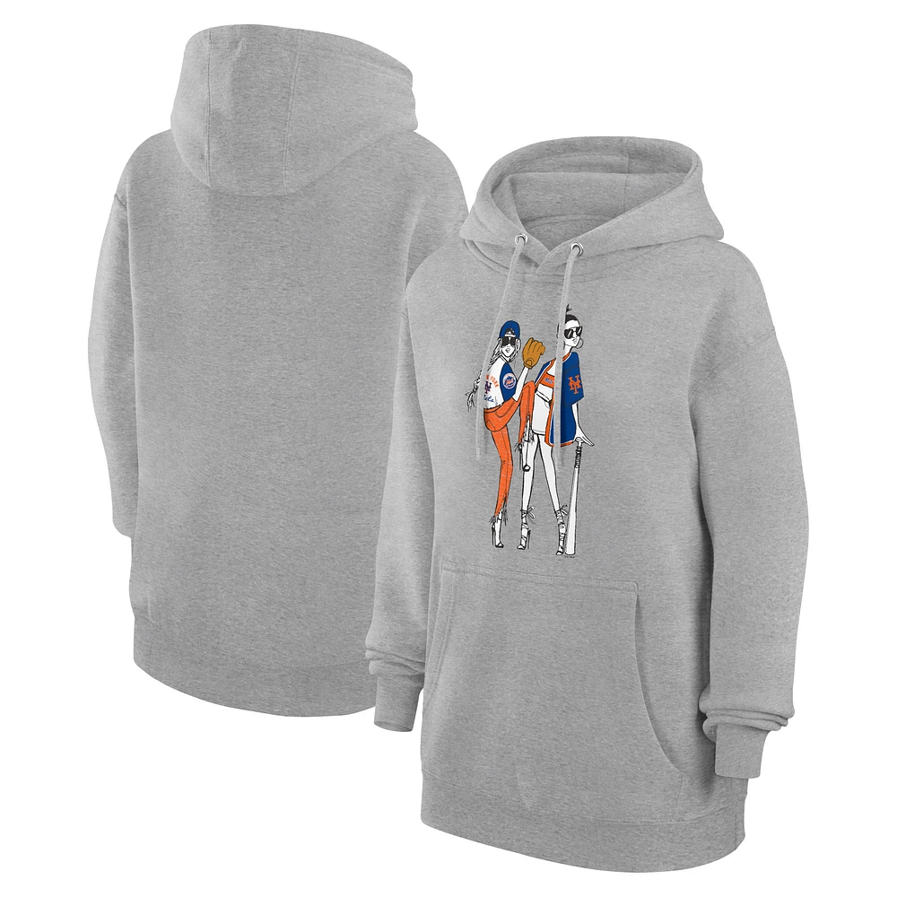 Women's G-III 4Her by Carl Banks Heather Gray New York Mets Baseball Girls Fleece Pullover Hoodie