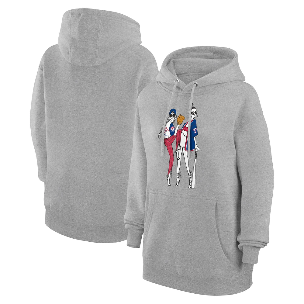 Women's G-III 4Her by Carl Banks Heather Gray Texas Rangers Baseball Girls Fleece Pullover Hoodie