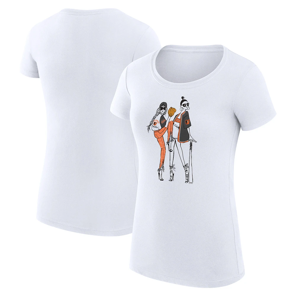 Women's G-III 4Her by Carl Banks White Baltimore Orioles Super-Slim Fit Lightweight Baseball Girls T-Shirt