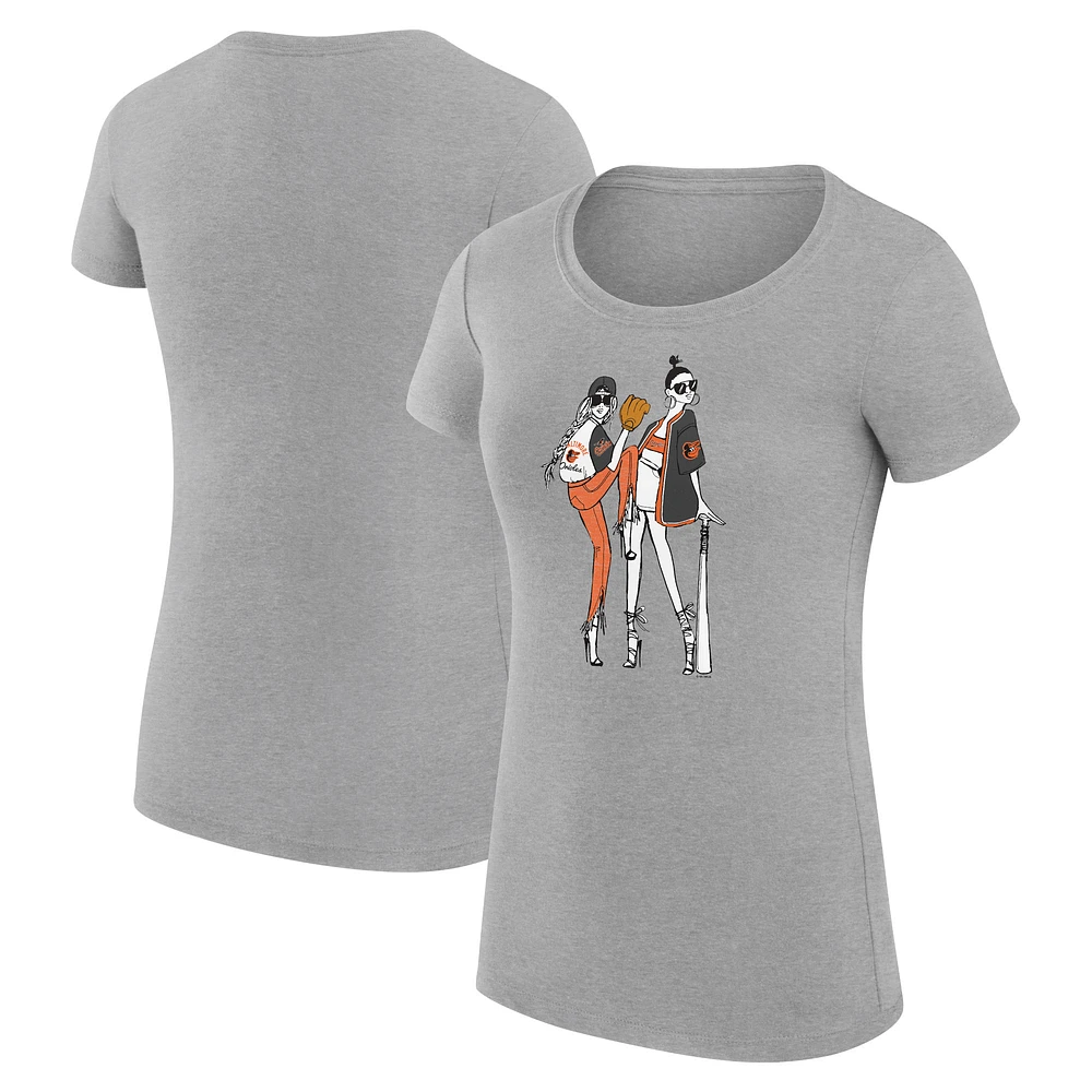 Women's G-III 4Her by Carl Banks Heather Gray Baltimore Orioles Super-Slim Fit Lightweight Baseball Girls T-Shirt