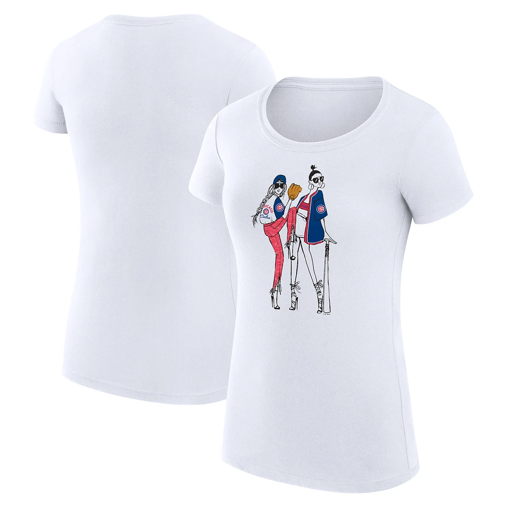 Women's G-III 4Her by Carl Banks White Chicago Cubs Super-Slim Fit Lightweight Baseball Girls T-Shirt