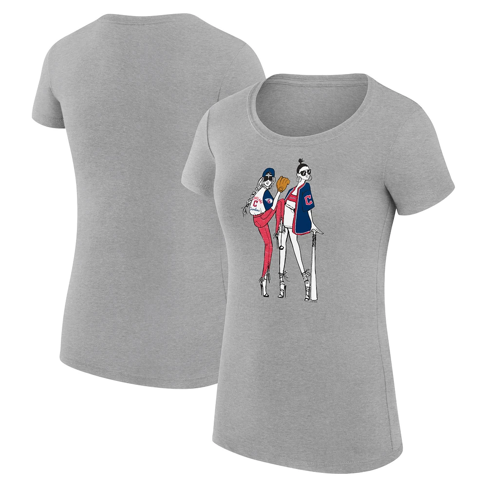 Women's G-III 4Her by Carl Banks Heather Gray Cleveland Guardians Super-Slim Fit Lightweight Baseball Girls T-Shirt