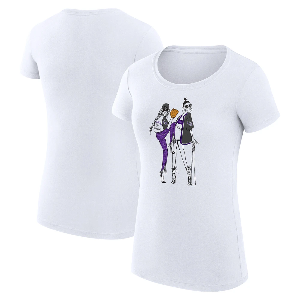 Women's G-III 4Her by Carl Banks White Colorado Rockies Super-Slim Fit Lightweight Baseball Girls T-Shirt