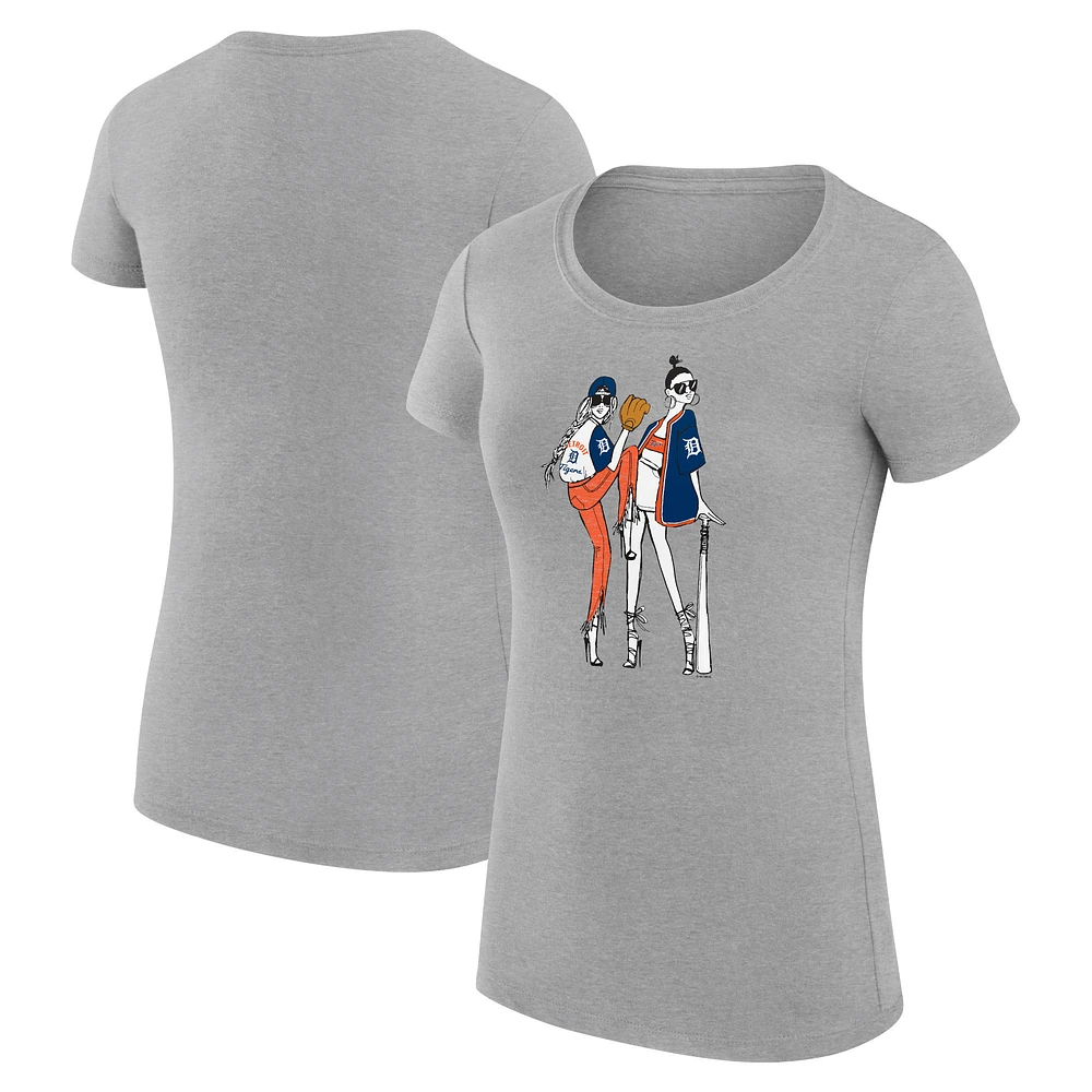 Women's G-III 4Her by Carl Banks Heather Gray Detroit Tigers Super-Slim Fit Lightweight Baseball Girls T-Shirt