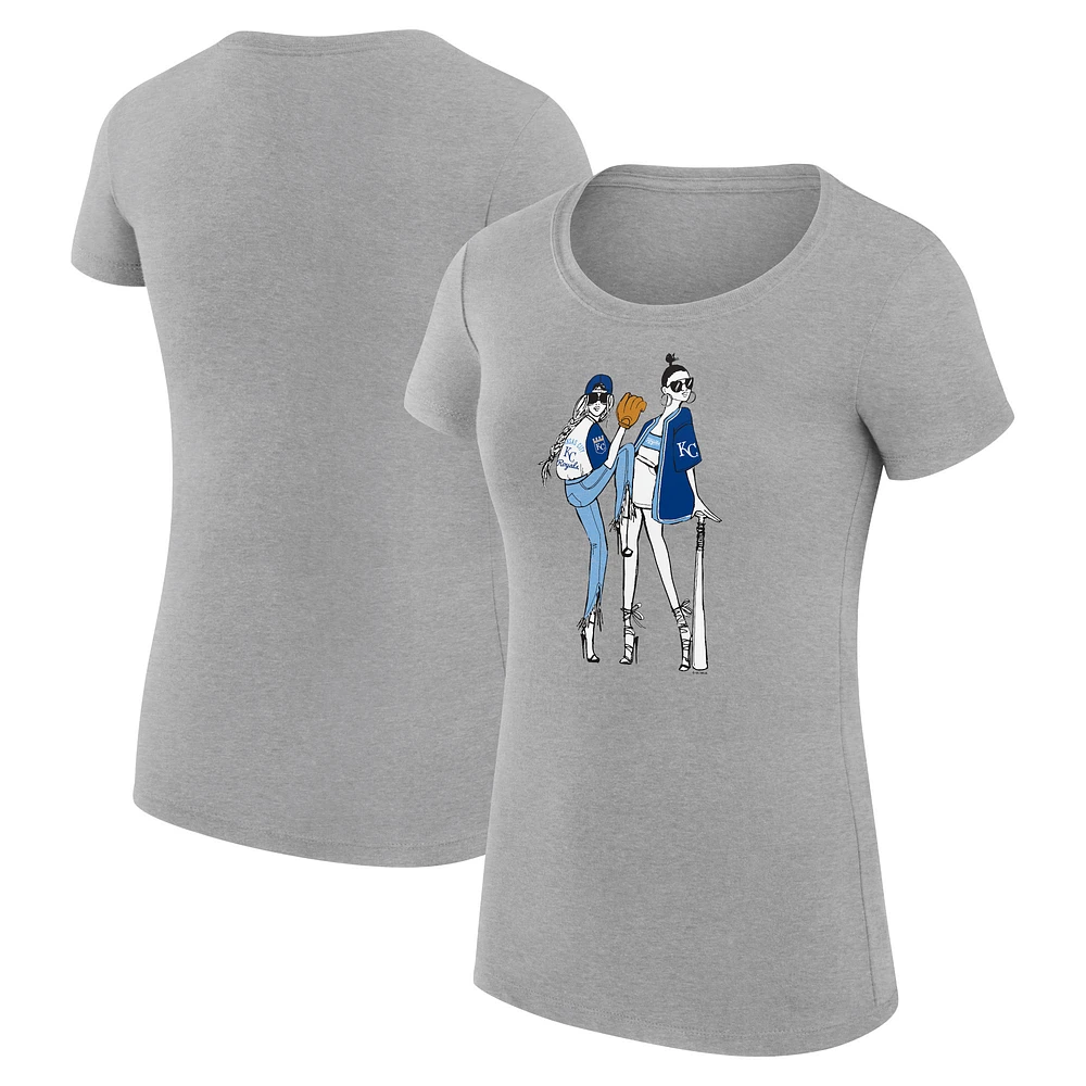 Women's G-III 4Her by Carl Banks Heather Gray Kansas City Royals Super-Slim Fit Lightweight Baseball Girls T-Shirt