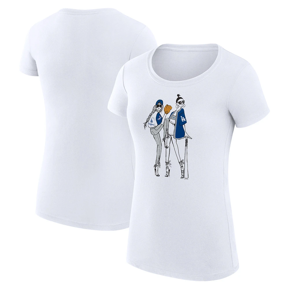 Women's G-III 4Her by Carl Banks White Los Angeles Dodgers Super-Slim Fit Lightweight Baseball Girls T-Shirt