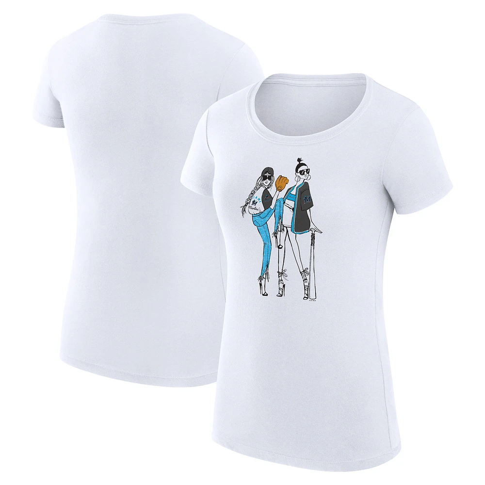 Women's G-III 4Her by Carl Banks White Miami Marlins Super-Slim Fit Lightweight Baseball Girls T-Shirt