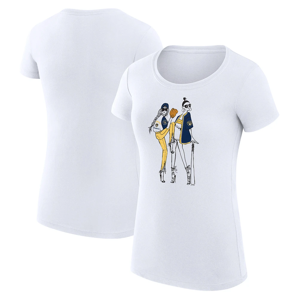 Women's G-III 4Her by Carl Banks White Milwaukee Brewers Super-Slim Fit Lightweight Baseball Girls T-Shirt