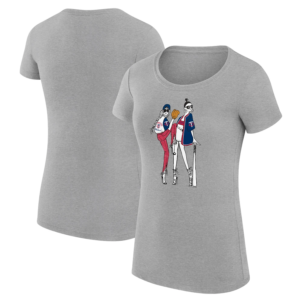 Women's G-III 4Her by Carl Banks Heather Gray Minnesota Twins Super-Slim Fit Lightweight Baseball Girls T-Shirt