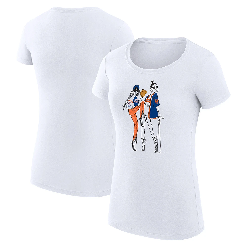 Women's G-III 4Her by Carl Banks White New York Mets Super-Slim Fit Lightweight Baseball Girls T-Shirt