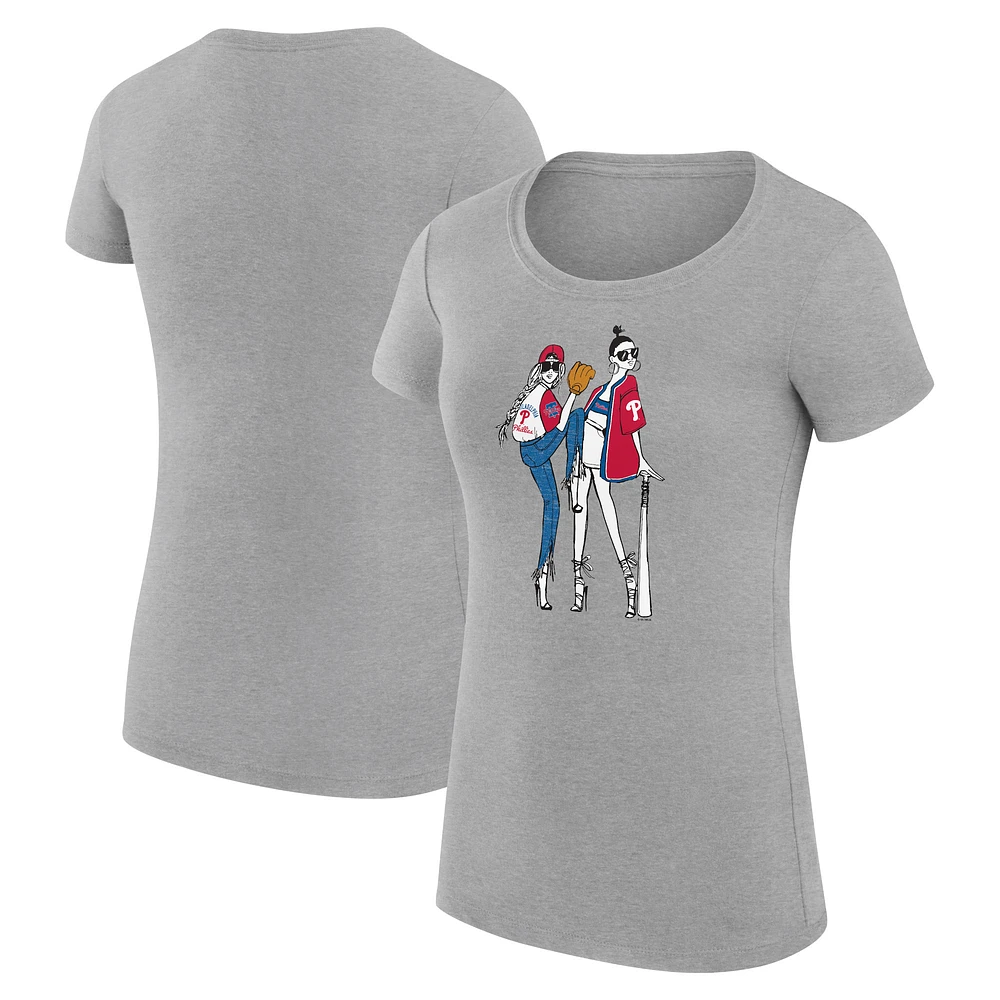 Women's G-III 4Her by Carl Banks Heather Gray Philadelphia Phillies Super-Slim Fit Lightweight Baseball Girls T-Shirt