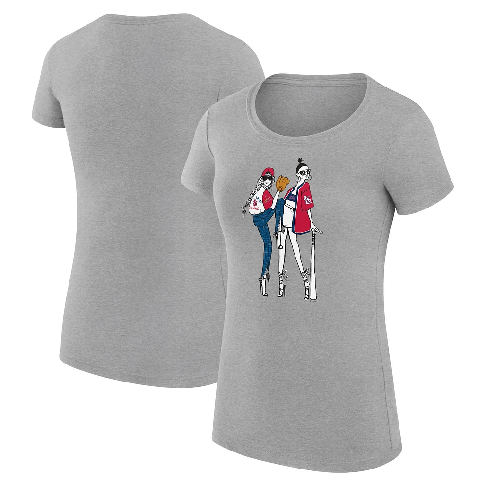 Women's G-III 4Her by Carl Banks Heather Gray St. Louis Cardinals Super-Slim Fit Lightweight Baseball Girls T-Shirt