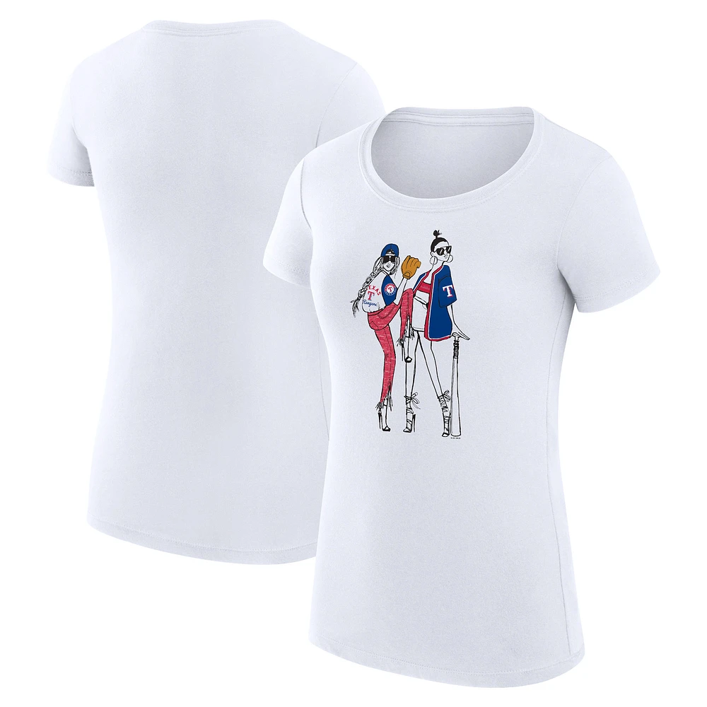 Women's G-III 4Her by Carl Banks White Texas Rangers Super-Slim Fit Lightweight Baseball Girls T-Shirt