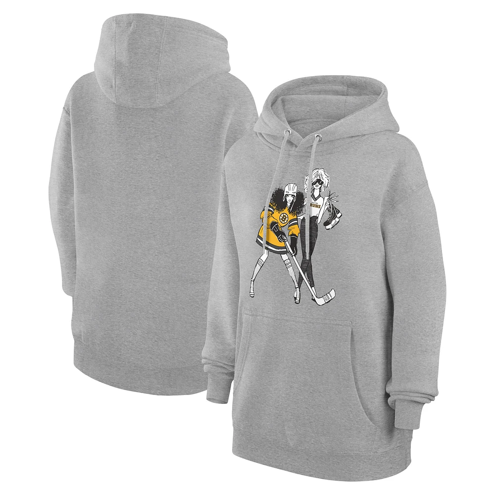 Women's G-III 4Her by Carl Banks Heather Gray Boston Bruins Hockey Girls Fleece Pullover Hoodie