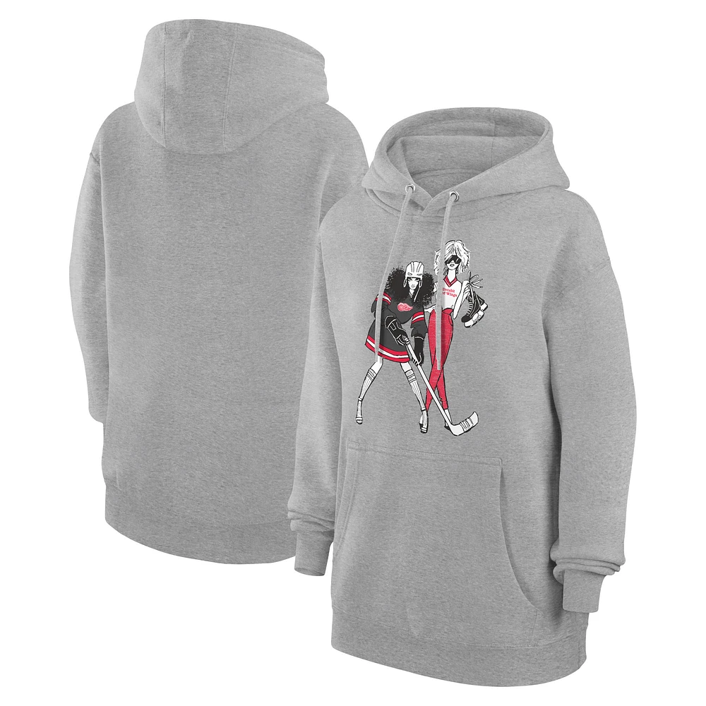 Women's G-III 4Her by Carl Banks Heather Gray Detroit Red Wings Hockey Girls Fleece Pullover Hoodie
