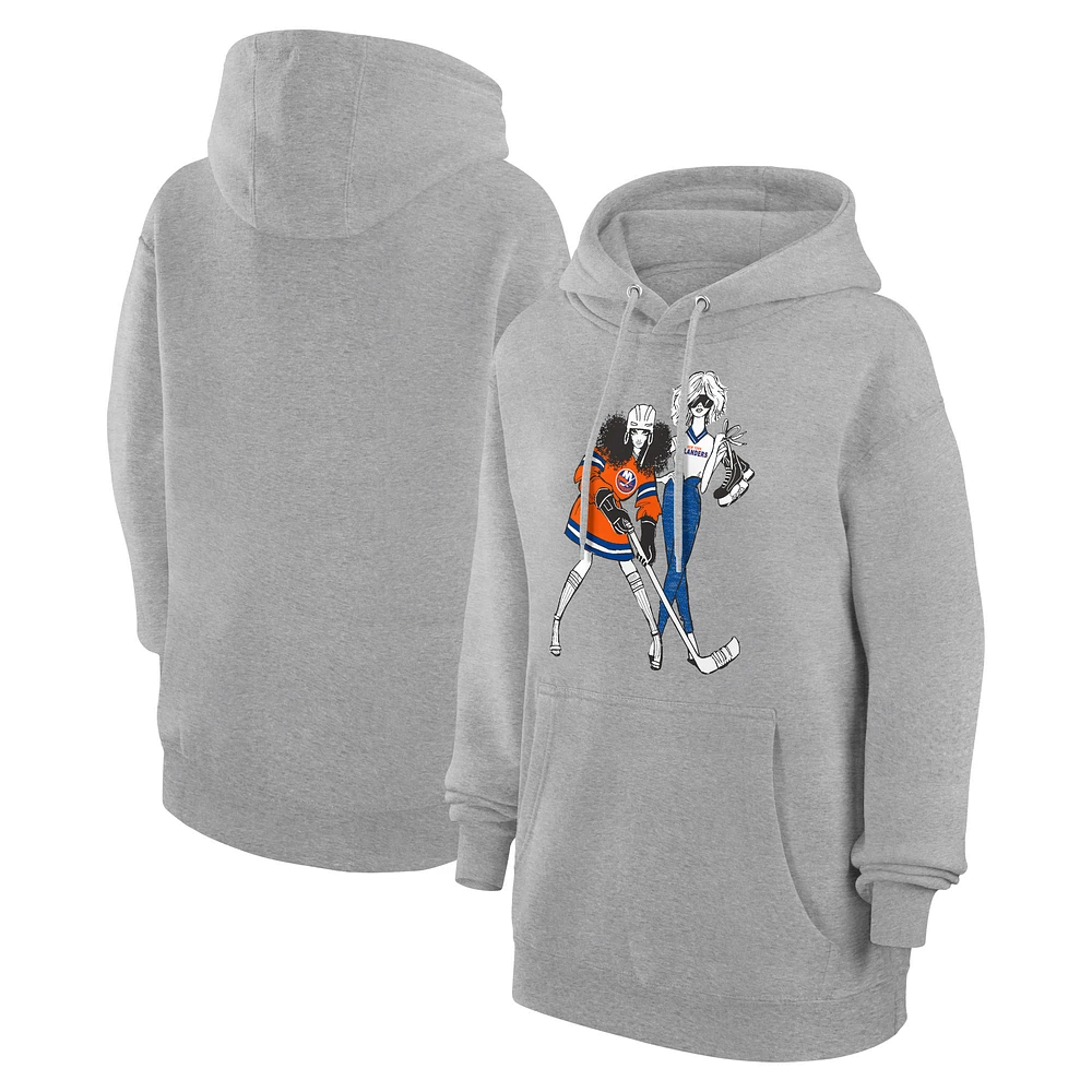 Women's G-III 4Her by Carl Banks Heather Gray New York Islanders Hockey Girls Fleece Pullover Hoodie