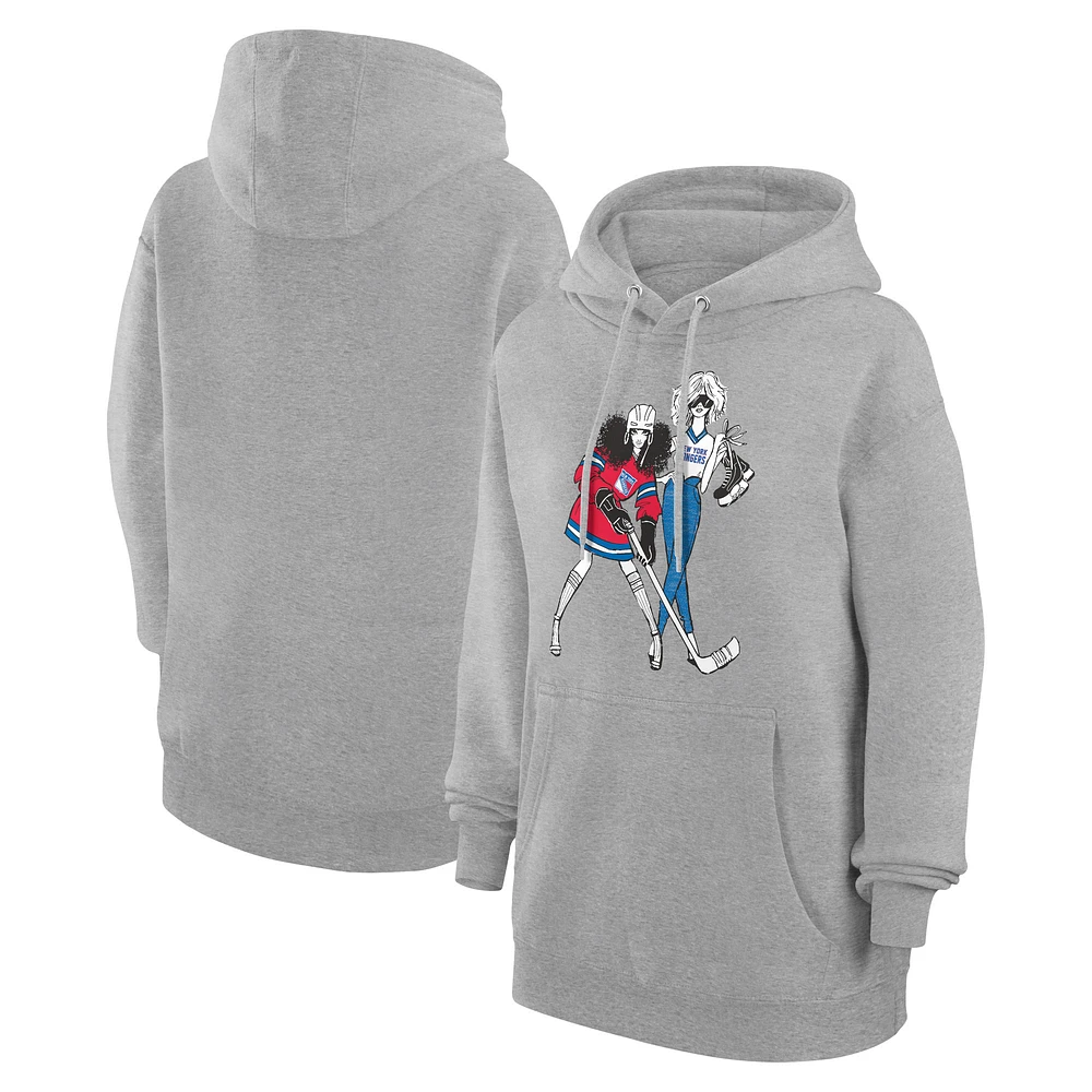 Women's G-III 4Her by Carl Banks Heather Gray New York Rangers Hockey Girls Fleece Pullover Hoodie