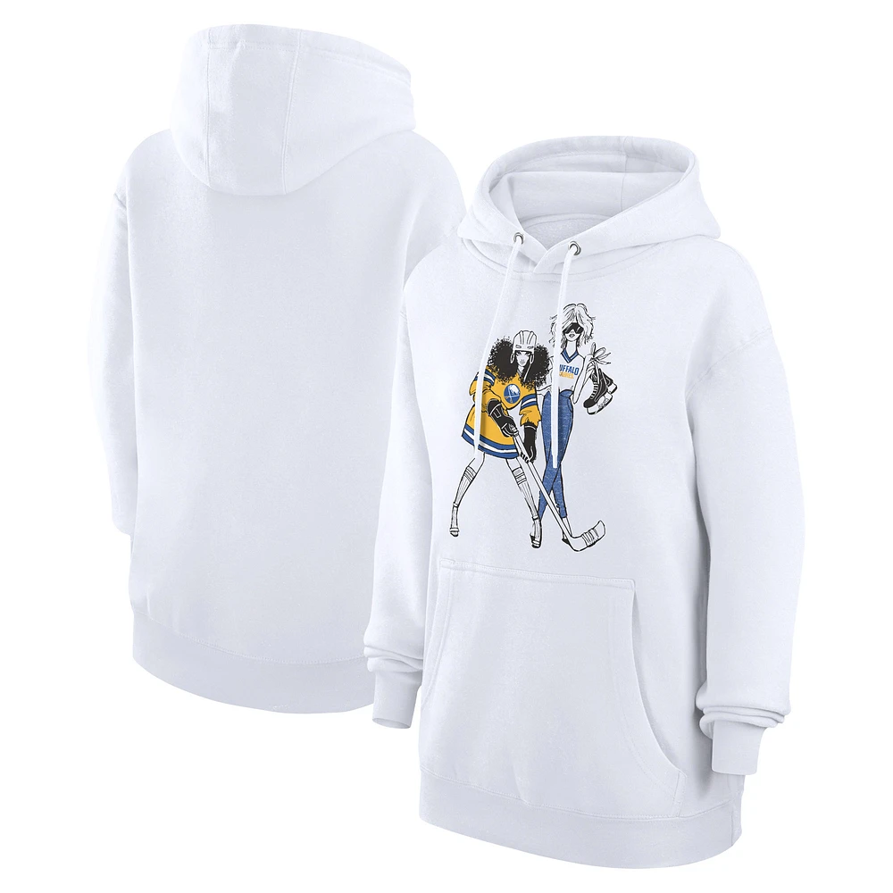 Women's G-III 4Her by Carl Banks White Buffalo Sabres Hockey Girls Fleece Pullover Hoodie