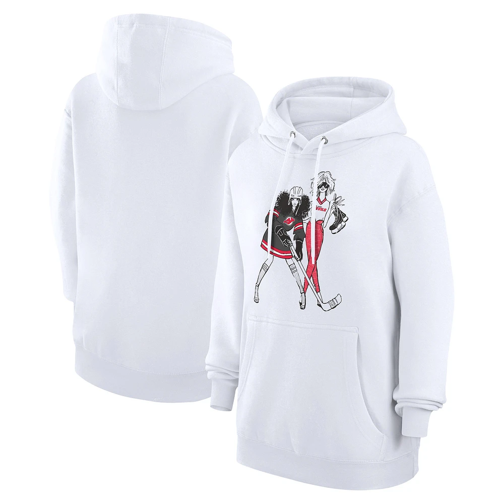 Women's G-III 4Her by Carl Banks White New Jersey Devils Hockey Girls Fleece Pullover Hoodie