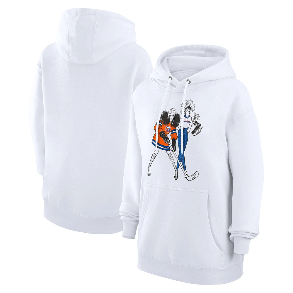 Women's G-III 4Her by Carl Banks White New York Islanders Hockey Girls Fleece Pullover Hoodie