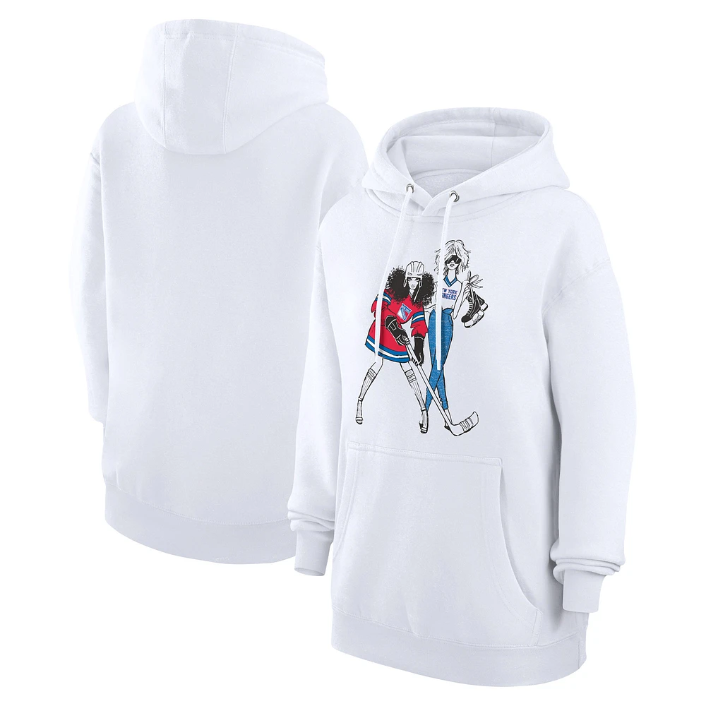 Women's G-III 4Her by Carl Banks White New York Rangers Hockey Girls Fleece Pullover Hoodie