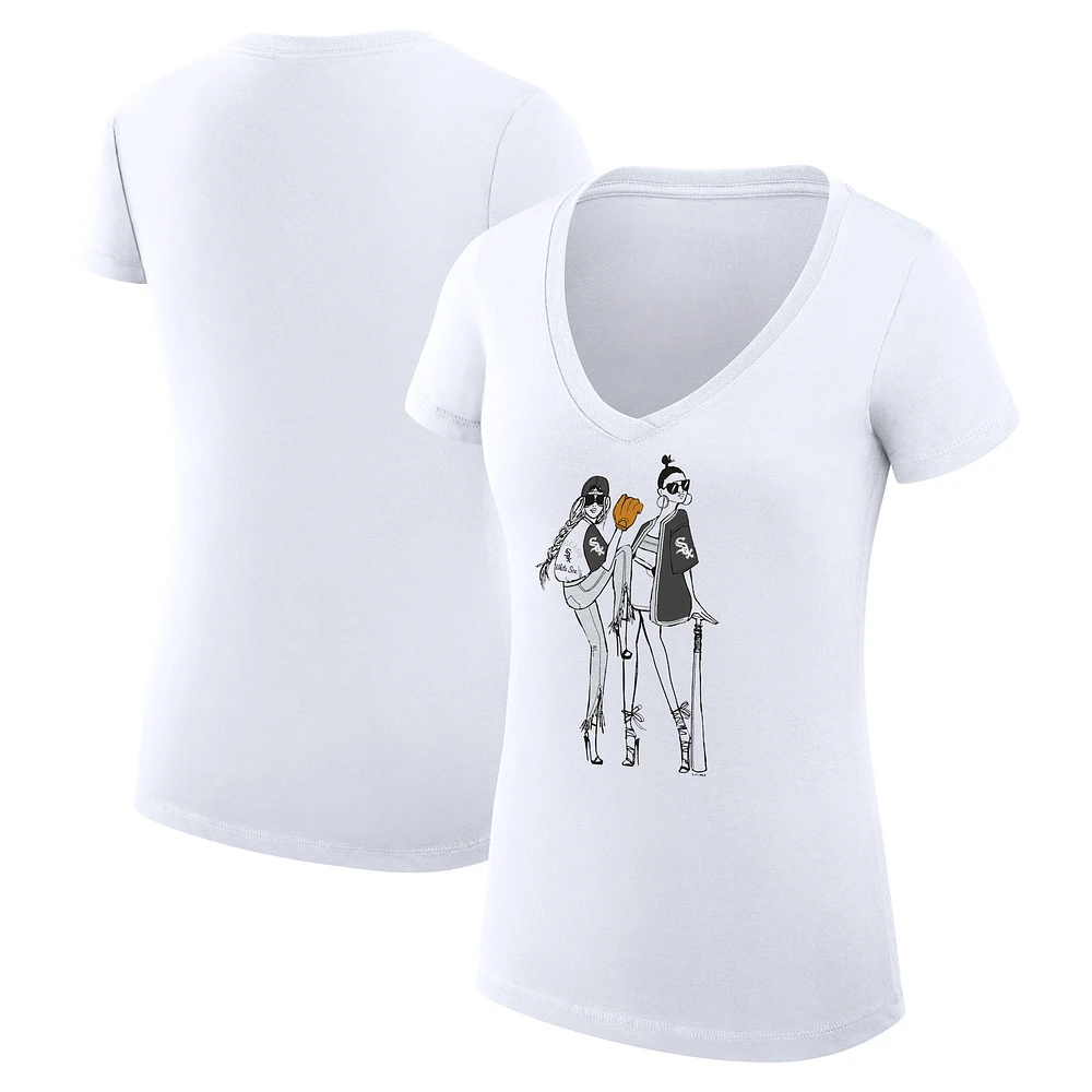 Women's G-III 4Her by Carl Banks White Chicago Sox Super-Slim Fit Lightweight Baseball V-Neck T-Shirt