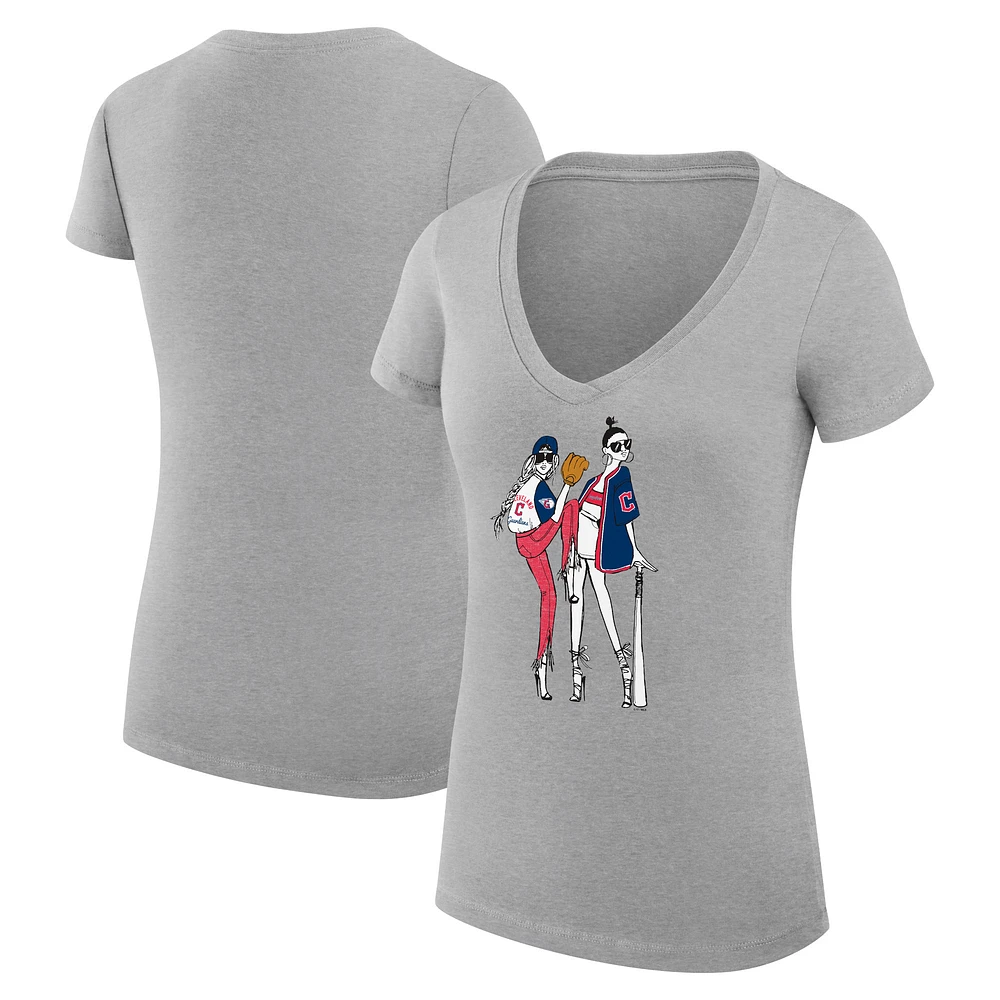 Women's G-III 4Her by Carl Banks Heather Gray Cleveland Guardians Super-Slim Fit Lightweight Baseball V-Neck T-Shirt