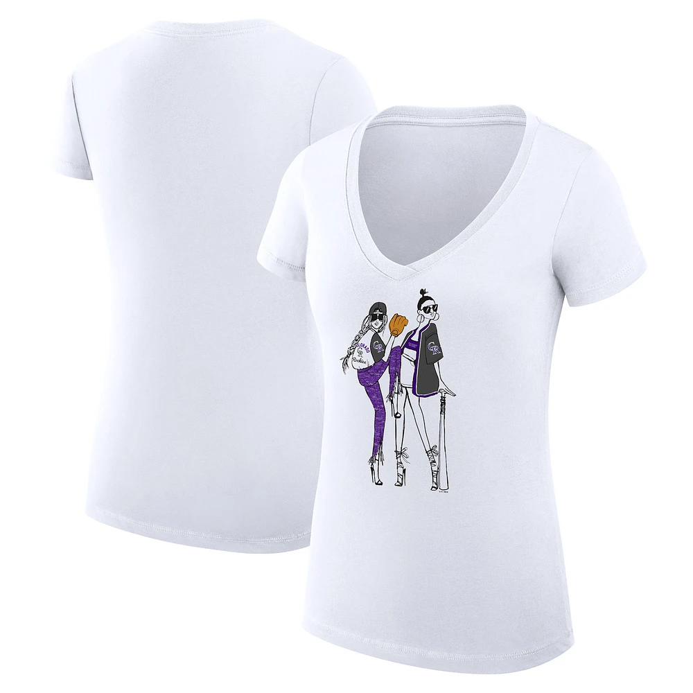Women's G-III 4Her by Carl Banks White Colorado Rockies Super-Slim Fit Lightweight Baseball V-Neck T-Shirt