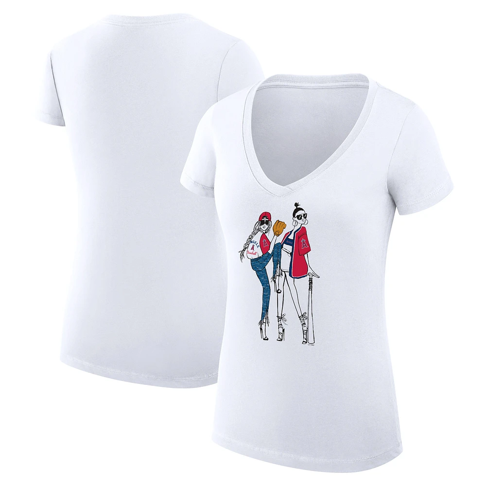 Women's G-III 4Her by Carl Banks White Los Angeles Angels Super-Slim Fit Lightweight Baseball V-Neck T-Shirt