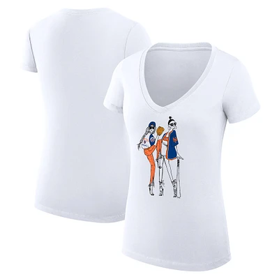 Women's G-III 4Her by Carl Banks White New York Mets Super-Slim Fit Lightweight Baseball V-Neck T-Shirt